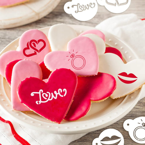 Outus 30 Pieces Valentine's Day Cake Stencils, Reusable Cookie Stencils for Baking and Painting Mould Templates