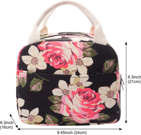 EurCross Floral Canvas Compact Lunch Bag for Women, Trendy and Practical Bento Box Tote
