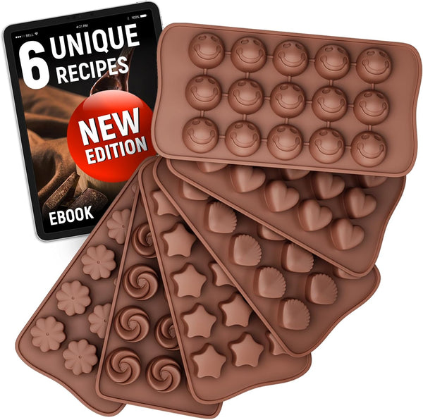 Chocolate Molds Silicone - Set of 6, Non-Stick & Food Grade Candy Molds for Chocolate, Jelly Candies, Truffles