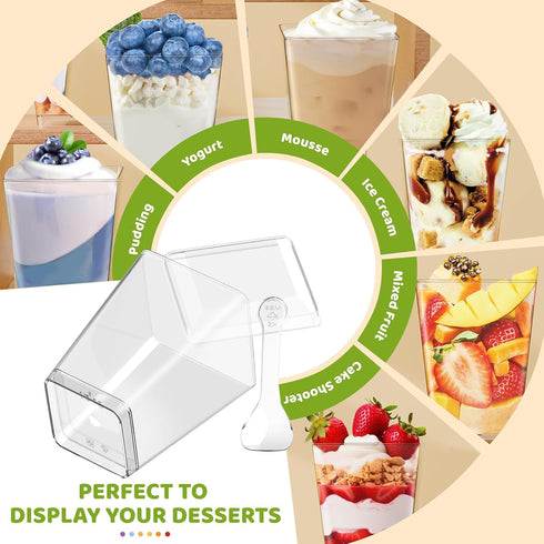 20 Pack 5 Oz TLAZZ Plastic Dessert Cups with Lids and Spoons, Yogurt Parfait Appetizer Cups for Party, Clear Mini