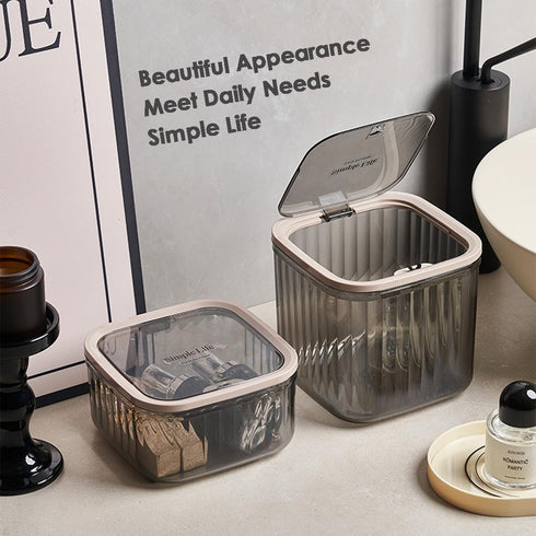 Tomonobu Mini Trash Can with Lid, Removable Small Garbage Can for Countertop, Bathroom, Desktop, Transparent Storage