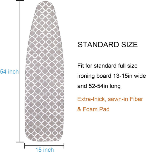 Dalykate 15x54 Ironing Board Cover and Pad with Elastic Edge and Scorch and Stain Resistant Thick Padding Ironing Board Covers 4 Fasteners and Protective Scorch Mesh Cloth by Dalykate