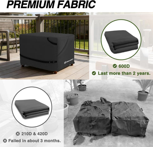 40L 30W 20H inch, Porch Shield Patio Ottoman Cover - Waterproof Outdoor Rectangular Side Table Covers x x Black