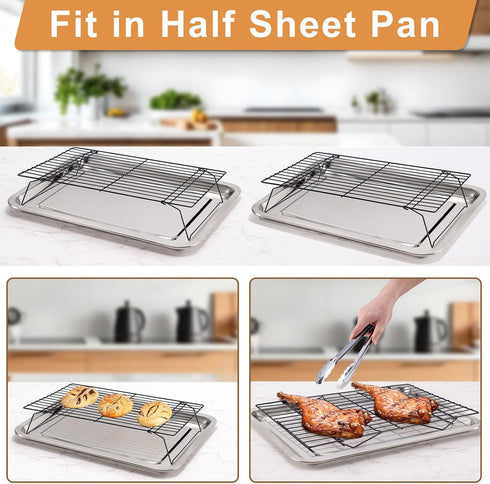 Cooling Rack for Baking 3 Tiers, 16" x 10" Stackable Nonstick Stainless Steel Wire Rack with Optimum Air Flow