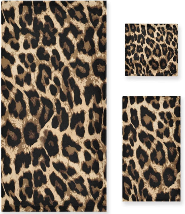 Naanle Leopard Vintage Soft Set of 3 Towels, 1 Bath Towel+1 Hand Towel+1