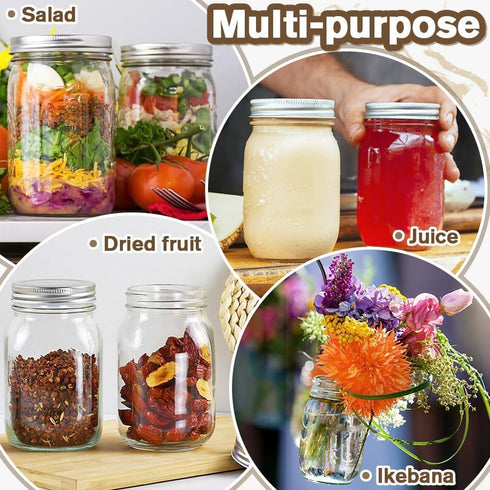 Leaflai 2 Pack 16oz Glass Mason Jars with Airtight Lids - Regular Mouth Canning Jars for Jam, Honey, Jelly, Pickling