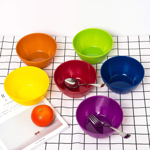 Plastic Bowls Set of 12, Unbreakable 6-inch Cereal/Soup/Salad Bowls, Microwave/Dishwasher Safe, BPA Free