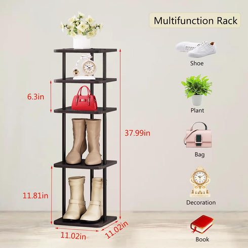 5 5 SORCEDAS Tiers Vertical Shoe Rack Wooden Shoe Storage Organizer for Space Saving Narrow Shoe Shelf Storage Pairs