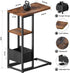 C Shaped End Table, Small Side Table for Couch, Recliner, Slide Under Sofa Tray Desk Snack Tables with Storage Bag