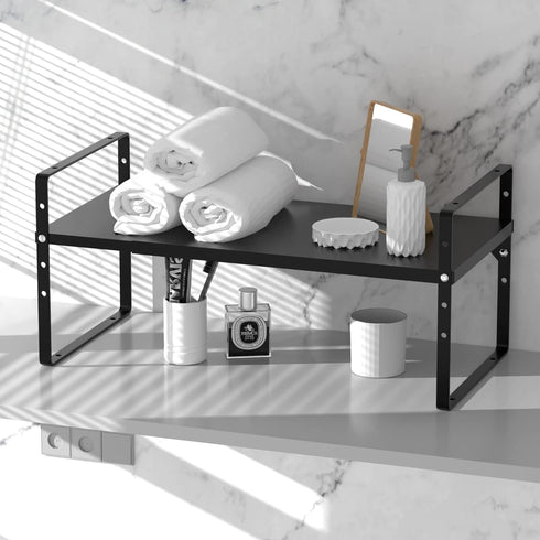 Counter 2 Pack iPEGTOP Expandable Cabinet Storage Shelf Organizer Rack, Heavy Duty Steel Metal Spice Rack Adjustable