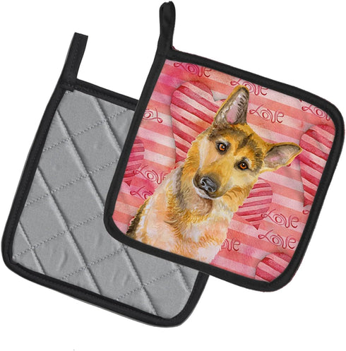 Caroline's Treasures BB9798PTHD German Shepherd #2 Love Pair of Pot Holders, Red Kitchen Heat Resistant