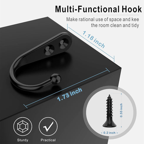 15 Pcs Black Wall Mounted Coat Hooks, Hanger Hook with 30 Screws for Towel, Key, Robe, Bag, Coffee Cup