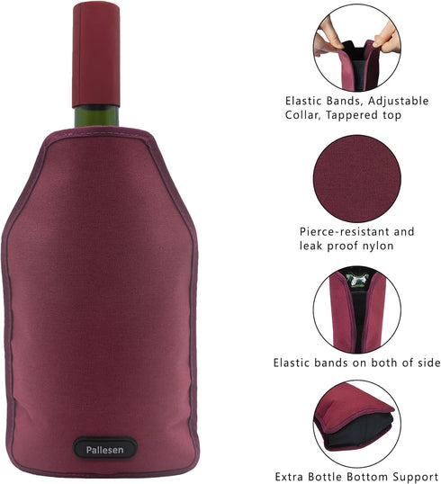 Portable Wine Cooler Sleeve, Reusable Chiller for 750ml Standard Size Bottles, Burgundy