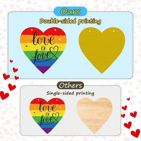 Jetec 2 Pieces Rainbow Pride Sign, "Everyone is Welcome Here" & "Love is Love" Wood Hanging Decoration