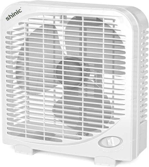 shinic 10" Tabletop Box Fan, 2 Speeds Quiet Fan with Strong Airflow, Portable for Bedroom, Kitchen, Office