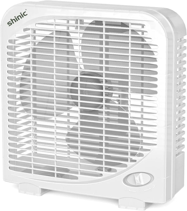 shinic 10" Tabletop Box Fan, 2 Speeds Quiet Fan with Strong Airflow, Portable for Bedroom, Kitchen, Office