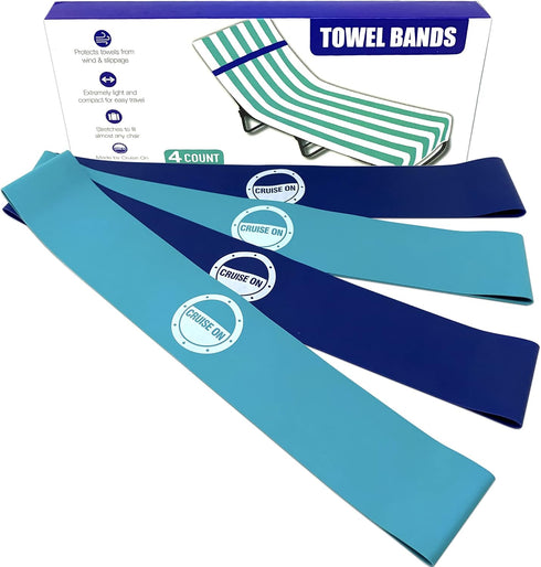 Cruise On Towel Bands for Cruise Chairs (4 Pack), Secure & Stylish Alternative to Towel Clips for Beach & Pool