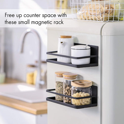KES Magnetic Spice Rack for Refrigerator, Magnetic Shelf Spice Shelf for Kitchen, 2 Pack Matte Black