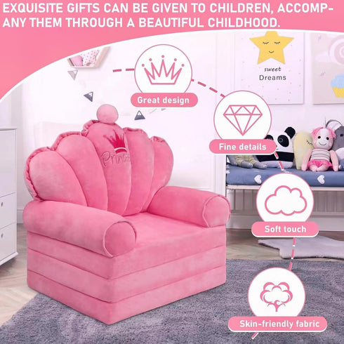 harhoers 2-in-1 1-5, Pink Princess Toddler Couch, Foldable Sofa Bed & Chair for Kids Space-Saving for Small Rooms, Fits