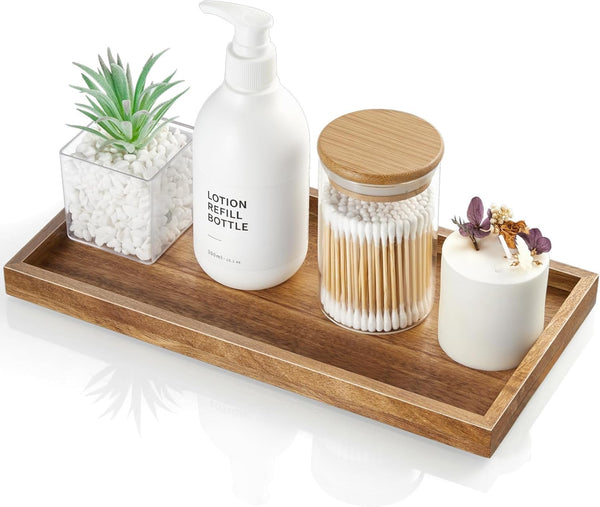 ALELION 11.7" Acacia Wood Bathroom Vanity Tray for Counter - Decorative Organizer for Makeup and Jewelry