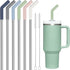 Tomorotec 6PCS Silicone Tip Stainless Steel Straws for 40oz Stanley Tumblers, 12" Long with 2 Cleaning Brushes (Morandi)