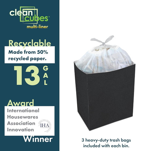 13 (3-Pack, 17" 13.5" 10" Clean Cubes Gallon Disposable Pop-Up Trash Cans Multi-Liner) with Fitted Bags Foldable