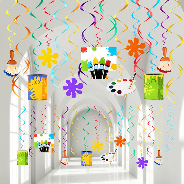 Shappy 54 Pieces Art Painting Party Decorations, Colorful Paint Themed Birthday Ceiling Decorations