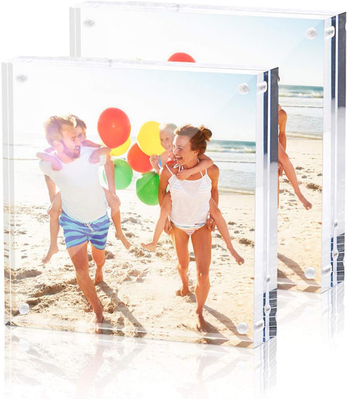 TWING 2 Pack 4x4 Acrylic Picture Frame, Horizontal Magnet Double Sided 4x4