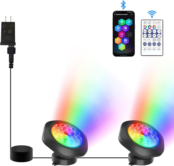 RGB Underwater Pond Lights, Super Bright 18 LED Submersible Fountain Lights Color