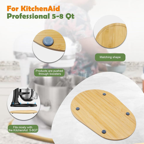 Bamboo Mixer Slider for Kitchen Aid 5-8 Qt Bowl Lift Stand Mixer, Countertop Storage Tray for Moving