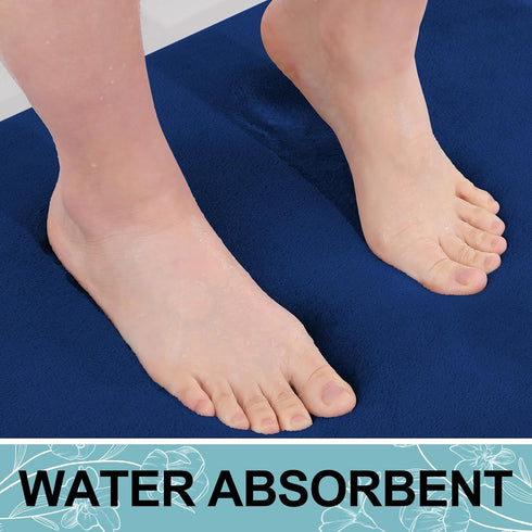 Smiry Memory Foam Bath Mat 24x16 - Extra Soft and Absorbent Non Slip Washable Carpet for Bathroom, Navy Blue