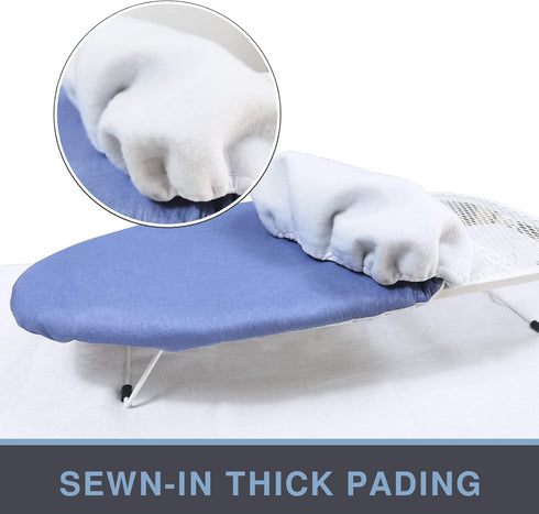 Tabletop Ironing Board Cover and Pad, 12.5 x 32 Inch Heavy Duty Silicone Coated, Elastic Edge, Blue