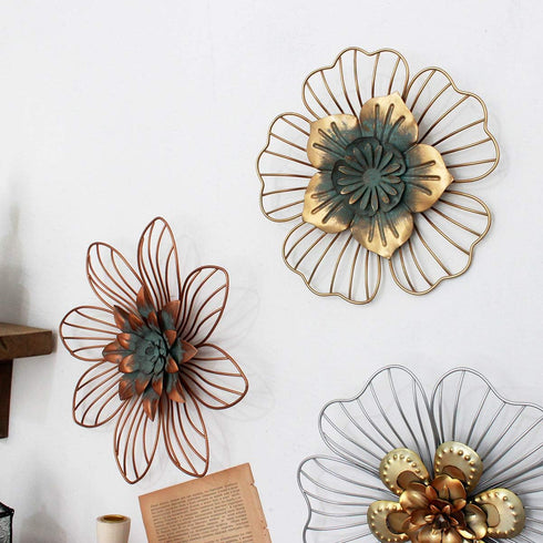 Funerom Golden Floral Wall Decoration, Metal Flower Wall Decor 11x1.5x11 inches