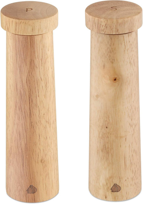 Navaris Salt and Pepper Mill Set - Adjustable Rubber Wood Grinders with Ceramic Core