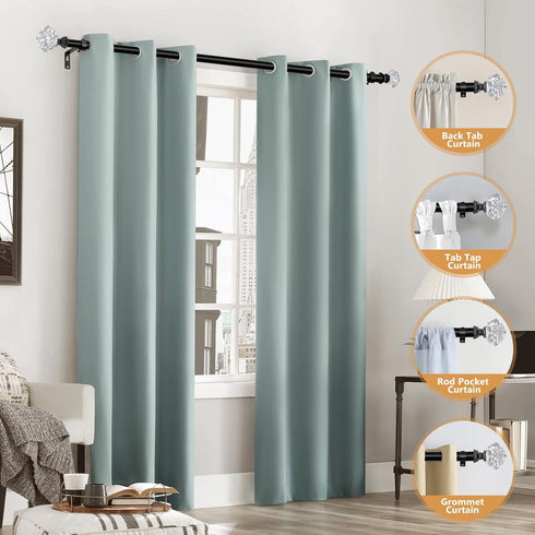 TONIAL Decorative Curtain Rods, 32 to 58 Inch, Black with Translucent Diamond Finial