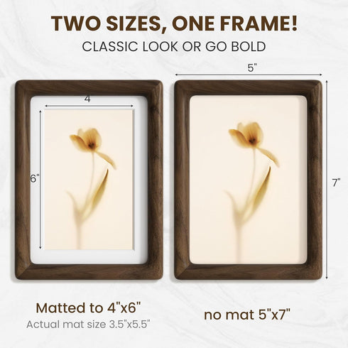 5x7 4x6 5x7 5 7 1 Pack Picture Frame, USA-Sourced Walnut Wood Photo Frames with HD Tempered Glass, Display Photo