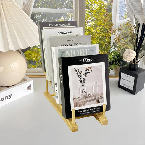 GYSLEOT 5-Tier Book Display Stand Holder, Wooden Book Rack Organizer For Magazines, Tabletop Kids Bookshelf Art Display