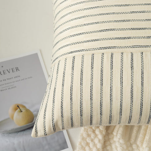 24x24, Set 2, Kevin Textile Farmhouse Pillow Covers Modern Accent Square Throw Pillow Covers of Beige and Black Striped