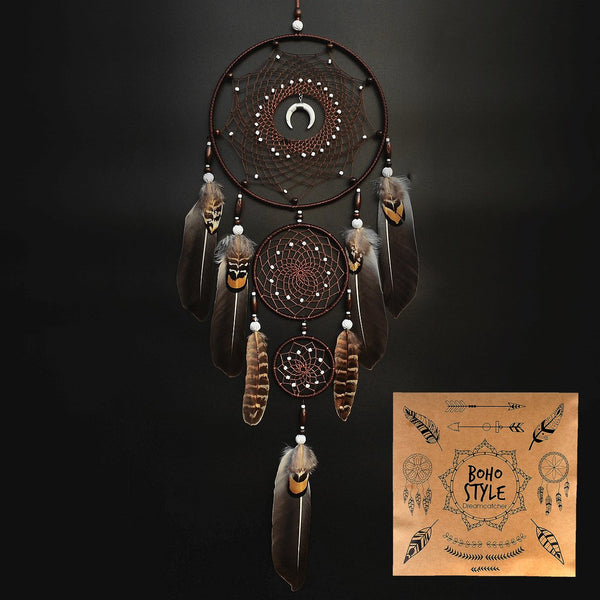 Urdeoms Large Brown Boho Dream Catchers for Bedroom Decor, Turquoise Hanging Ornament for Teen Dorm Room