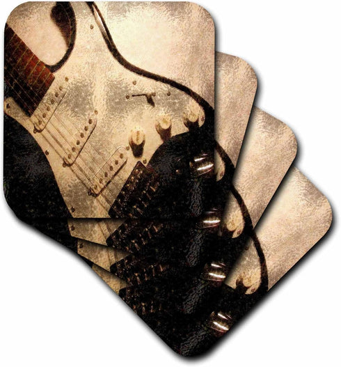 3dRose CST_60674_3 Old Electric Guitar in Abstract, Set of 4 Ceramic Tile Coasters