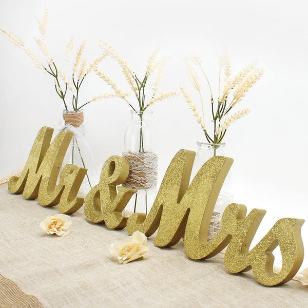 Wooden Mr and Mrs Sign - Rustic Wedding Signs for Table Decoration, Photo Props for Anniversary and Engagement