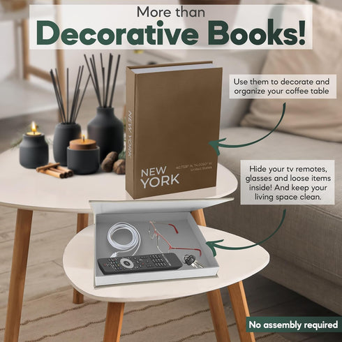 Set (Set 2) Faux Book Storage Box Decorative Faux Books with Hidden Storage for Coffee Table Decor, Bookshelf or Mantle