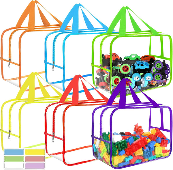 OPELETNNT 6 Colors Widen X-Large Toy Storage Bags 12.69.256.9In with Labels, Reusable Clear