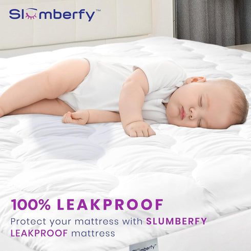Twin Size Waterproof Mattress Pad by Slumberfy, Quilted Fitted Cotton Protector