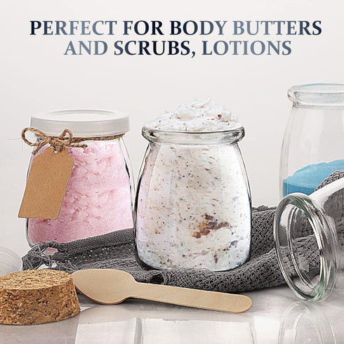 7oz 20 Pack Folinstall Small Glass Jars with Cork Lids, Yogurt Container with PE Lids for Candy, Cake, Pudding, Yogurt