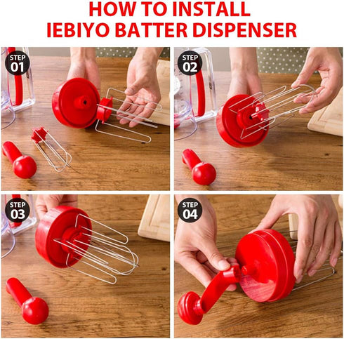 Batter Dispenser 3 In 1 Automatic Pancake & Cupcake Dispenser with Cake Mould, BPA-Free Food-Grade (Red)