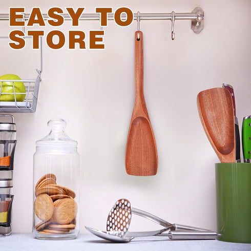 Wooden Cooking Spatula for Nonstick Cookware, Solid Kitchen Utensil Spoon and Spatula in One