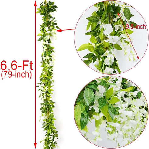 CLONG 5pack Wisteria Garland Flower Garland, Artificial Flowers, Total 33ft, White