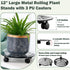 2 Packs 12" Large Metal Plant Caddy with PU Wheels Heavy-Duty Wrought Iron Rolling Plant Stands Indoor Outdoor Wheeled