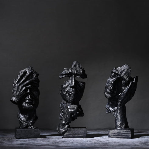 3 Pcs Thinker Statue, Silence is Black Abstract Art Figurine, Modern Home Resin Decorative Objects Decor for Home